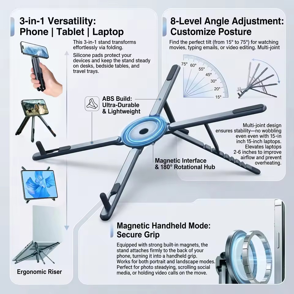 Laptop Accessories Organizer - حامل هاتف مغناطيسي محمول وعصا سيلفي