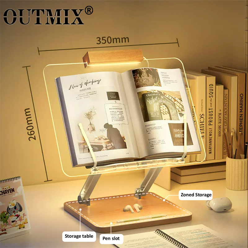 Laptop Accessories Organizer - حامل قراءة خشبي مع إضاءة، حامل